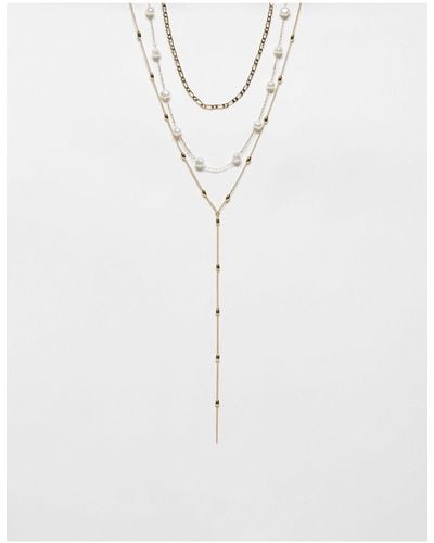 TOPSHOP Nora Pack Of 3 Pearl And Lariat Mixed Necklaces - White