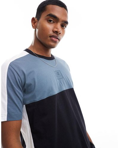 Champion T-shirt girocollo nera e grigia color block - Blu