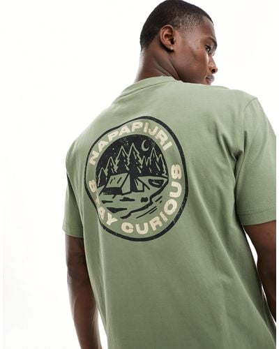 Napapijri Kotcho - t-shirt kaki con grafica sul retro - Verde