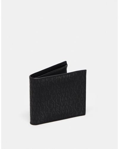 Armani Exchange Logo Embossed Coin Pocket Bifold Leather Wallet - Black
