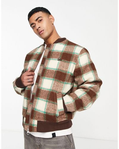 Lee Jeans Retro Check Wool Bomber Jacket - Brown