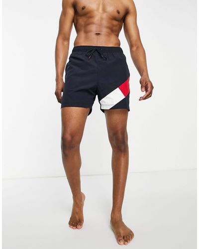 Tommy Hilfiger Flag Leg Logo Mid Length Swim Shorts - Blue