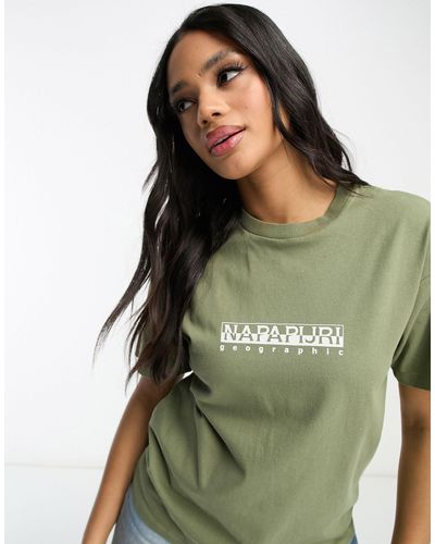 Napapijri Box - t-shirt comoda kaki con logo - Verde