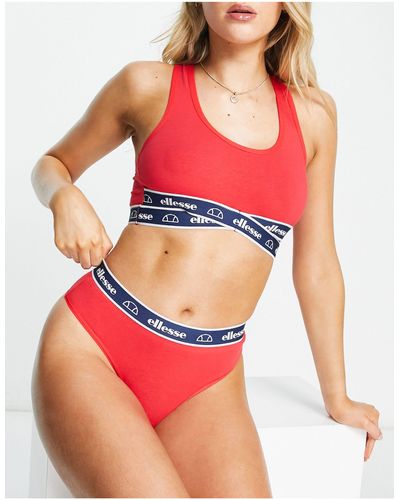 Ellesse Bralette And Thong Set With Cross Banding - Red