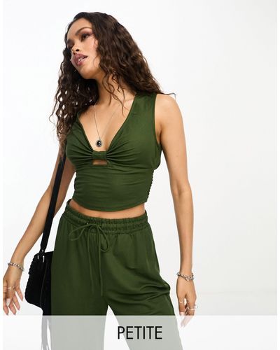 Only Petite Cut Out Detail Cropped Top Co-ord - Green