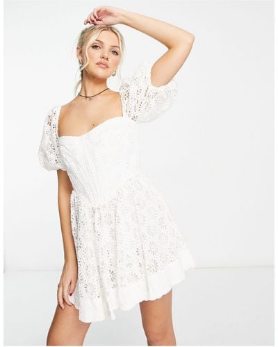 Bardot Eyelet Corset Mini Dress - White