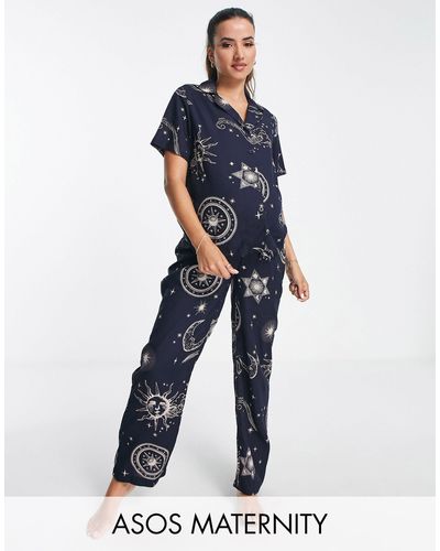 ASOS Asos design maternity - pigiama con camicia e pantaloni - Blu