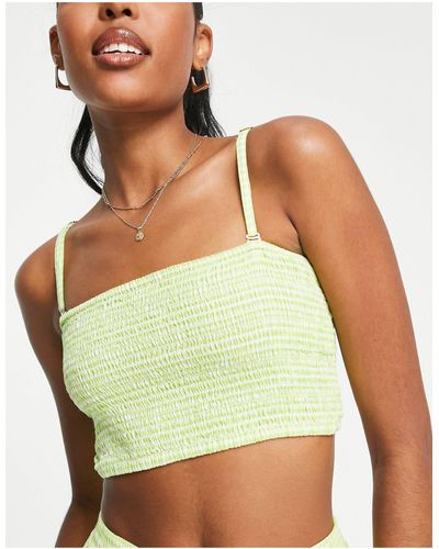 Pieces Shirred Removeable Cami Strap Top Co-ord - Green
