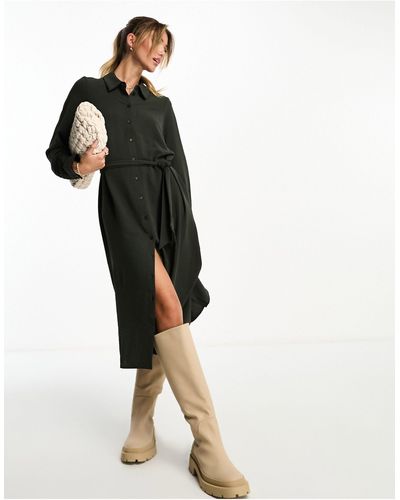 Vero Moda Belted Shirt Maxi Dress - Black