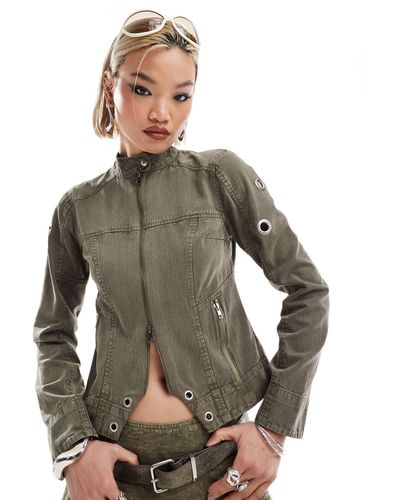 Collusion Co-ord Iconic Moto Jacket With Eyelets - Green