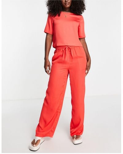 Pieces Drawstring Waist Pants - Red