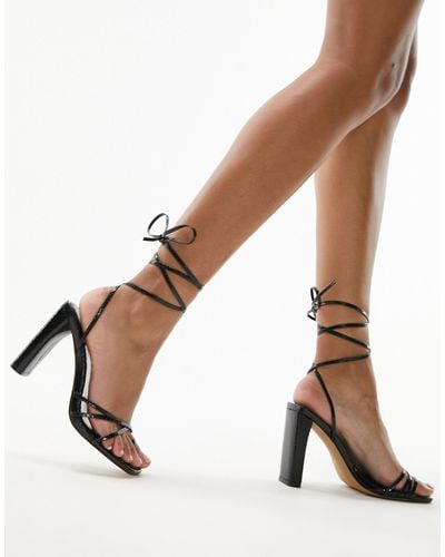 TOPSHOP Fifi - sandali con tacco allacciati alla caviglia neri effetto lucertola - Marrone