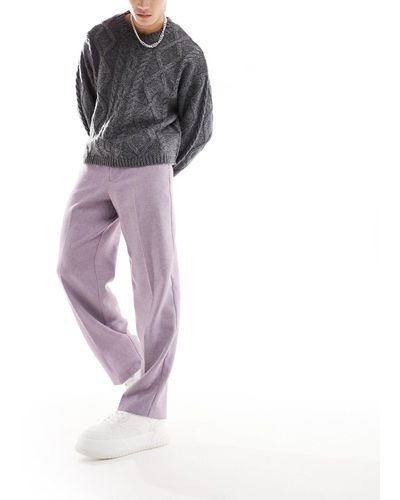 ASOS Smart Wide Leg Wool Mix Trousers - Purple