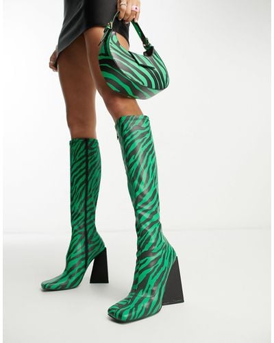 Public Desire X Paris Artiste Exclusive peggy Heeled Knee Boots - Green