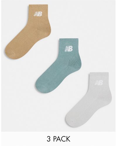 New Balance Confezione da 3 paia di calzini sportivi verdi, grigi e marroni con logo - Blu