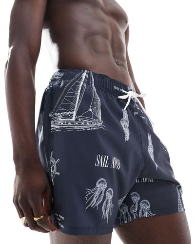 Hollister 5inch Maritime Print Swim Shorts - Blue