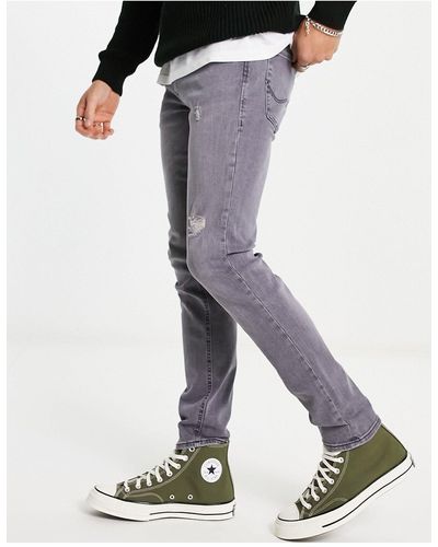 Jack & Jones Intelligence – liam – enge jeans mit zierrissen - Schwarz
