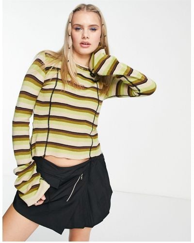 The Ragged Priest Striped Flared Sleeve Top - Green