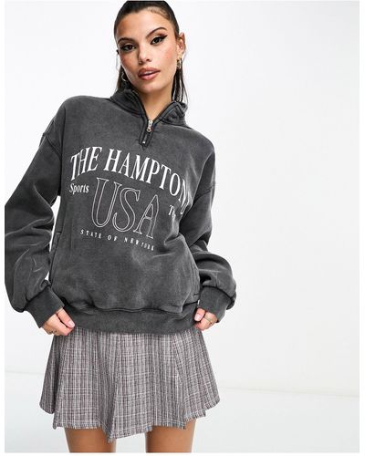 Bershka 'hamptons' 1/4 Zip Oversized Sweatshirt - Grey