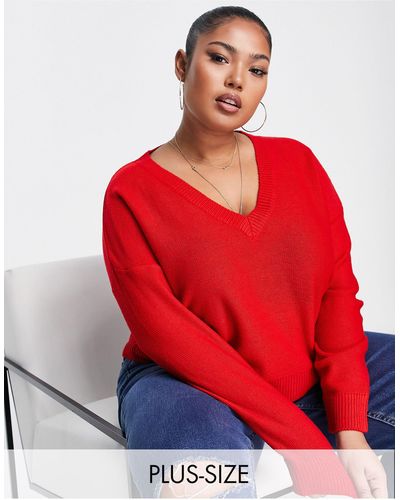 Brave Soul Plus - kansas - maglione con scollo a v - Rosso