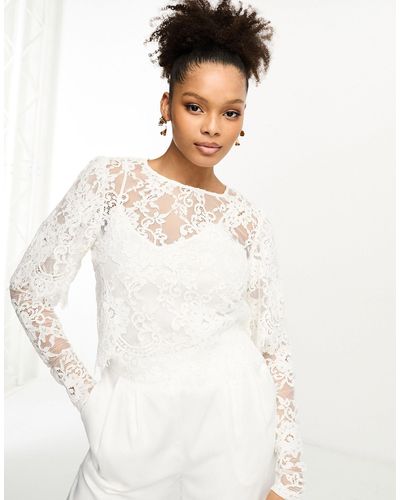 Vila Bridal Lace Long Sleeve Top - White