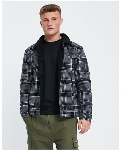 Le Breve Check Jacket With Teddy Collar & Lining - Black