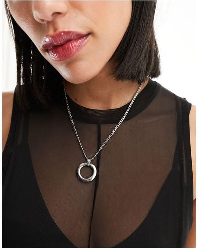 petit moments Serena Stainless Steel Long Necklace With Circular Pendant - Black