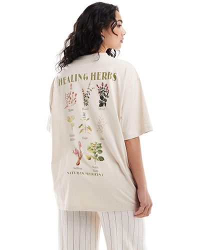 ASOS Oversized T-shirt With Healing Herbs Back Graphic - Natural