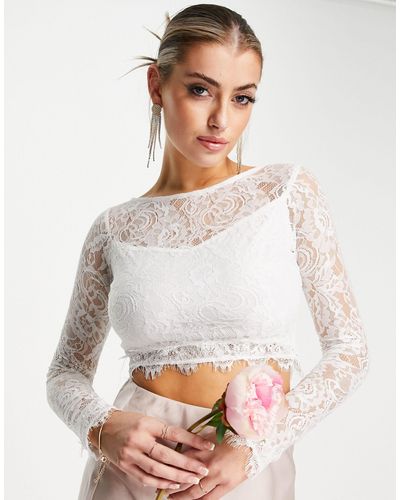 LACE & BEADS Bridal Mix & Match Long Sleeve Lace Top Co-ord - White