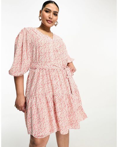 Glamorise – mini-wickelkleid mit ballonärmeln und vintage-knospenmuster - Pink