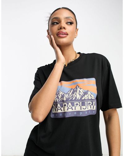Napapijri Hello - Boyfriend T-shirt Met Print Op - Zwart