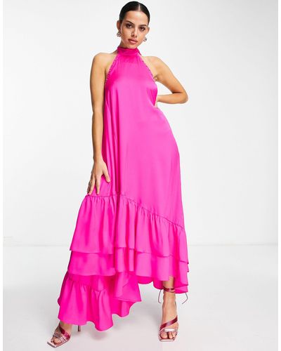 TOPSHOP Ruffle Halter Midaxi Dress - Pink