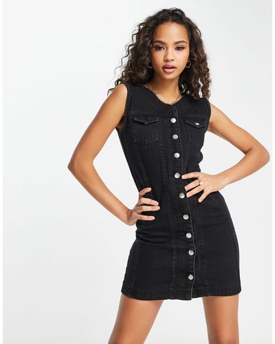 Daisy Street Fitted Denim Mini Dress With Button Front - Black