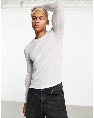 ASOS T-shirt manches longues coupe skinny en tulle à paillettes - Blanc