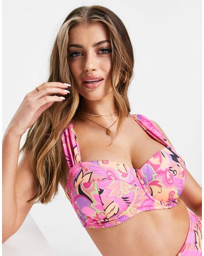 ASOS – größere brust – mix and match – geformtes bikinioberteil mit kräftigem blumenmuster - Pink