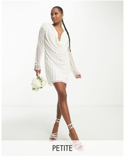 Frock and Frill Bridal Pearl Embellished Mini Dress With Drape Front - White