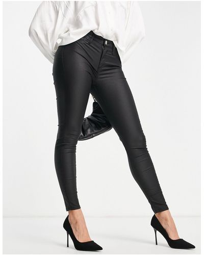River Island Molly - Skinny Jeans Met Halfhoge Taille En Waxcoating - Zwart