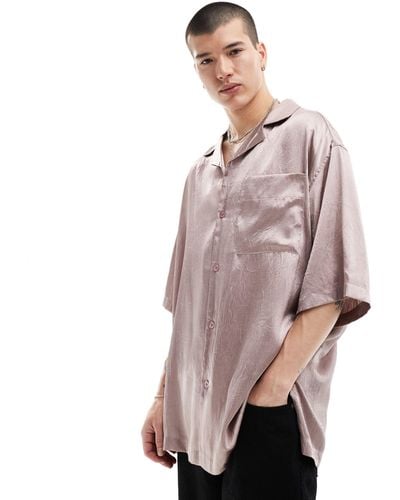 ASOS Short Sleeve Oversized Bowling Shirt With Revere Collar - Pink