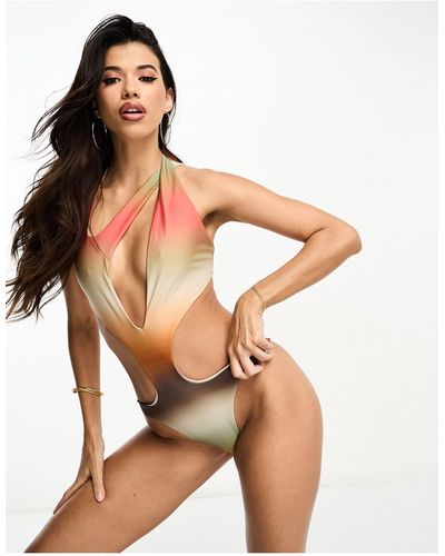 AsYou Asymmetric Ombre Swimsuit - Multicolour