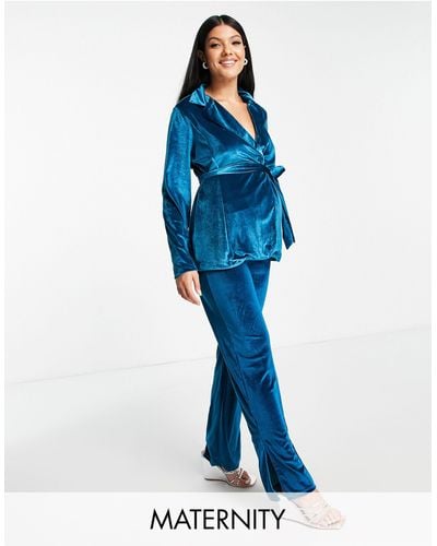 Mama.licious Mamalicious Maternity Velvet Jersey Blazer Co-ord - Blue