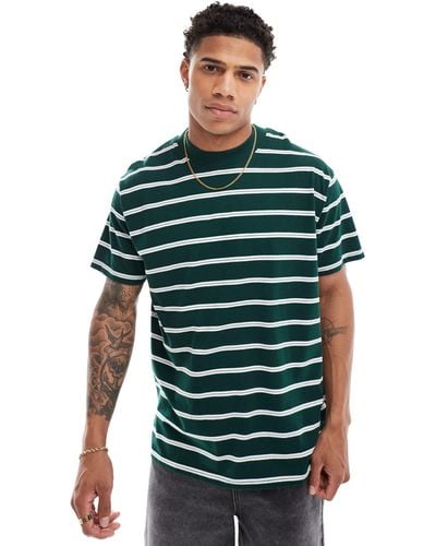 Brave Soul Oversized High Neck Stripe T-shirt - Green