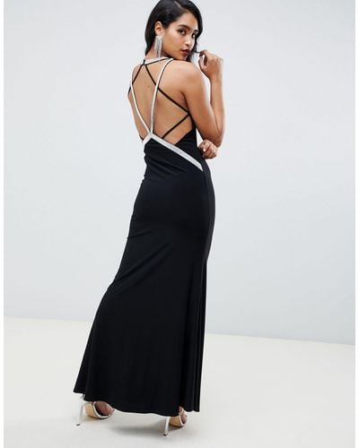 ASOS Low Back Maxi With Diamante Straps Dress - Black