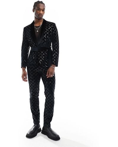 ASOS Skinny Diamond Sequin Suit Trouser - Black