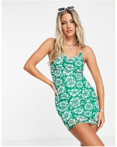 Monki Cowl Neck Strappy Mini Dress - Green