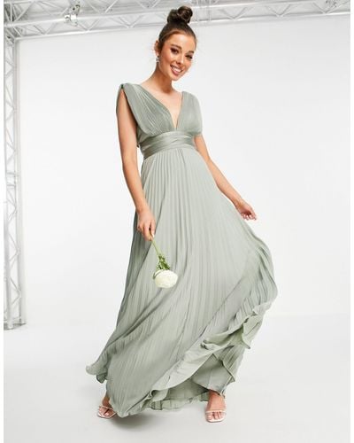 ASOS Bridesmaid Pleated Cami Maxi Dress With Satin Wrap Waist - Green
