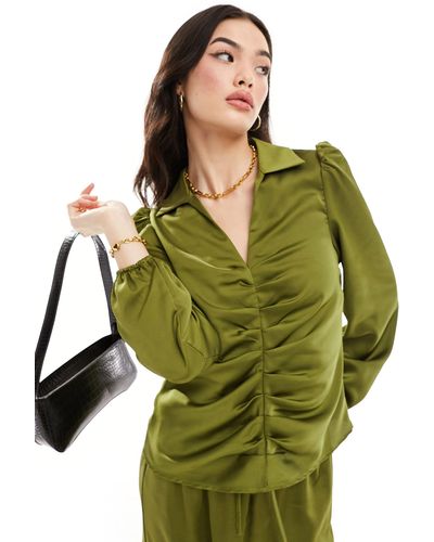 Y.A.S Ezra - blouse d'ensemble froncée à l'avant - olive - Vert