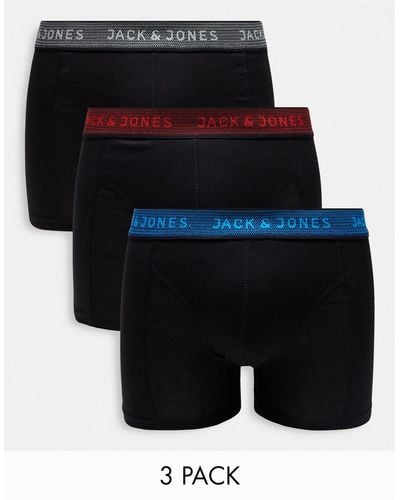 Jack & Jones 3 Pack Trunks With Colour Pop Waistband - Black