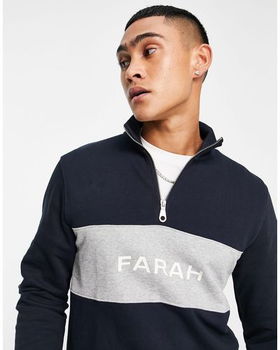 Farah Orford - sweat en coton avec logo et col zippé - Bleu