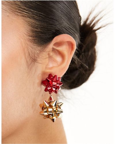 ASOS Christmas Drop Earring With Bow Design - Black
