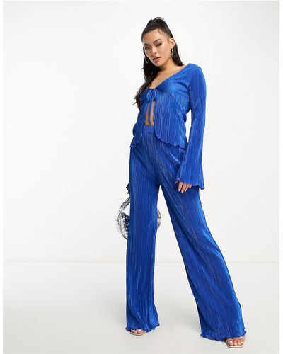 Missy Empire Missy empire - pantalon d'ensemble large plissé - bleu